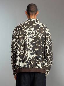 ROMWE MEN Street Life Men's Cow Print Letter Embroidered Drop Shoulder Casual Denim Jacket