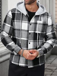 Manfinity CasualCool Men Plus Size Plaid Drawstring Hooded Outing Casual Shacket No T-Shirt, Boyfriend Gifts , Fall