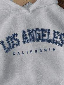 Young Boys' Casual Comfortable Los Angeles Graphic Print Thick Knit Long Sleeve Sweatshirt, Suitable For Autumn/Winter Fall - Light Grey - View 3