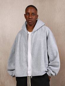 SUMWON Premium Heavyweight Full Zip Hoodie With Split Pockets Plain - Grey - View 7