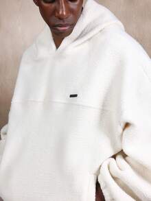 SUMWON Oversized Borg Sherpa Hoodie With Drawstring Plain - Apricot - View 3