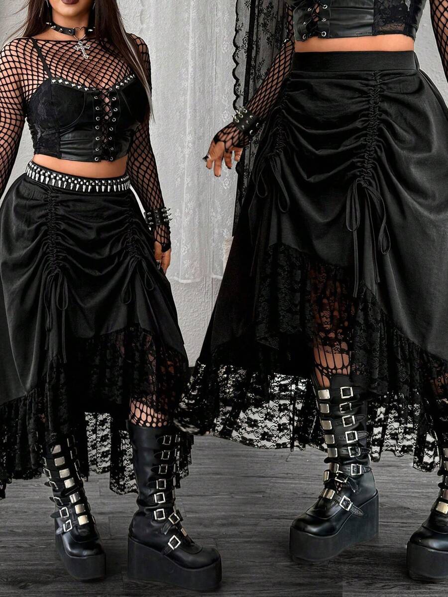 Whyspr Grunge Punk Halloween Plus Size Skirts - Multicolor - View 1
