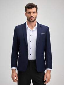 Blazer formal para hombre Officeau, un solo botón, para boda y negocios - Azul Marino - Ver 6