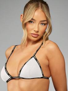 MISSGUIDED 女士徽标胶带三角形文胸和高腰丁字裤内衣套装当代时尚内衣系列度假沙滩装 - 白色 - 查看 4