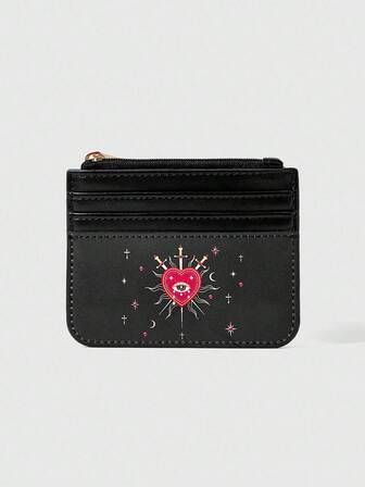 Fairycore 1 pezzo Porta carte di credito e portamonete con stampa a luna, cuore e occhi