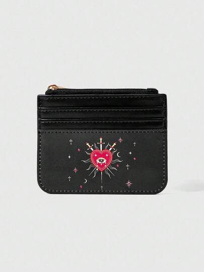 Fairycore 1 حامل بطاقات وحقيبة نقود مطبوع عليها رسمة القمر والحب والعيون