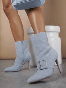 SHUZIA Pointy Toe Stiletto Heel Ankle Booties - Blue - View 5