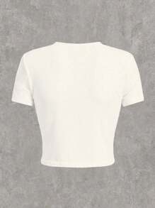 Maweii Áo thun cổ tròn tay ngắn màu trắng in hình miệng phong cách đường phố giản dị, ôm vừa vặn cho mùa hè trở lại trường của phụ nữ, Quần áo nữ - trắng - Xem 2