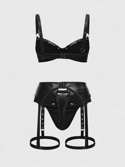 Grunge Punk Punk Rock Music Festival Corset PU Lace-Up Sexy Lingerie Set