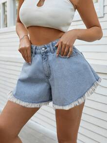 EURMUSE Short mini suelto con dobladillo deshilachado, 99% algodón - Lavado ligero - Ver 3