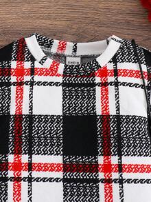 SHEIN Vestido de punto elástico a cuadros de manga larga para niñas, adecuado para uso diario casual, fiestas, vuelta al colegio, Halloween, Navidad, otoño/invierno - Blanco y Negro - Ver 9