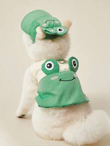 PETSIN 1 pieza de ropa para mascotas, chaleco con decoración de orejas 3D bordadas con una linda rana verde, adecuado para gatos y perros - Verde - Ver 4