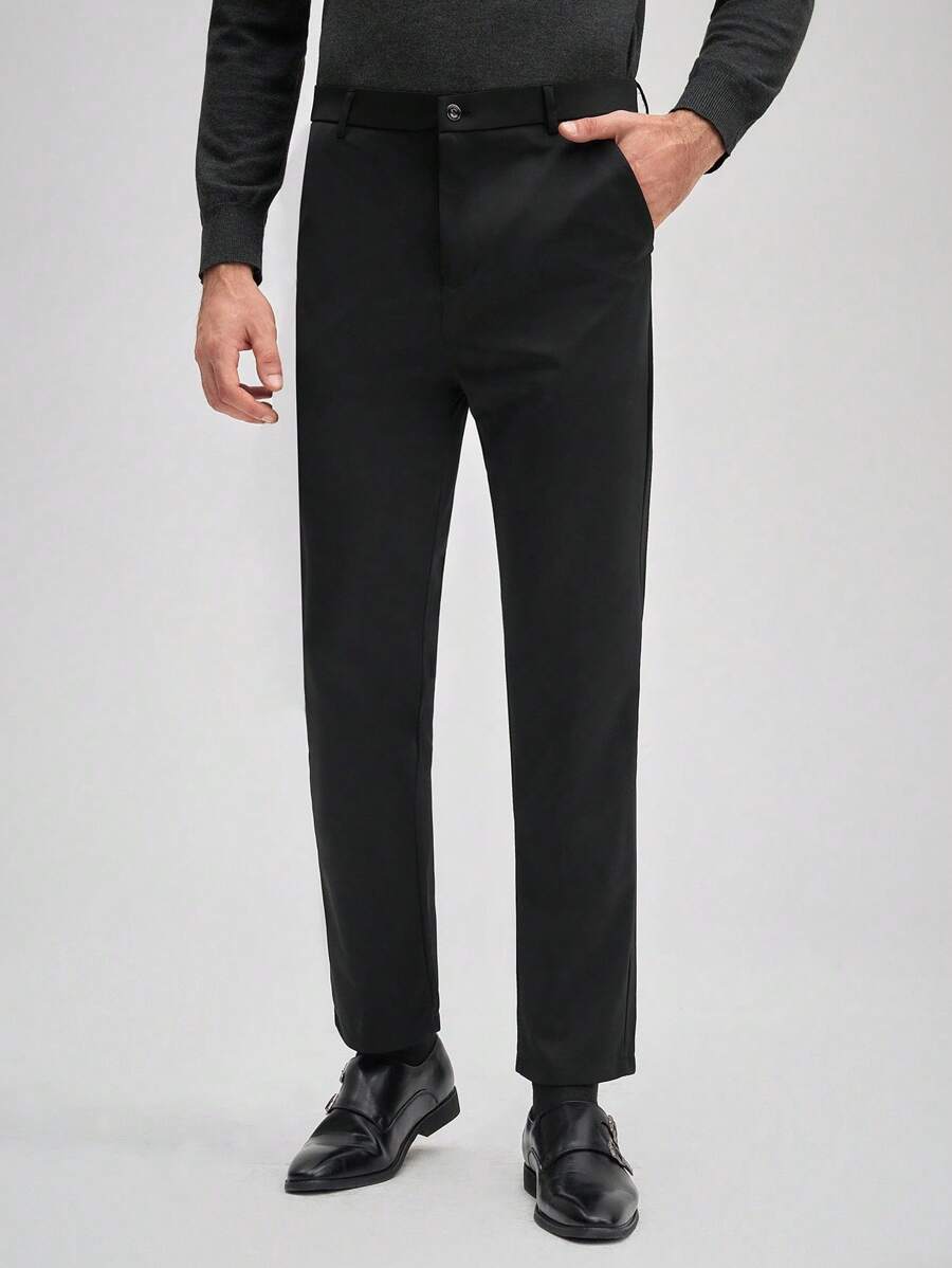 Officeau Pantaloni eleganti classici da uomo, pantaloni casual eleganti con elastico di colore unito, stile di lusso elegante per primavera/estate, affari formali, autunno, inverno
