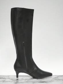 SHUZIA 女式方头小猫跟及膝套穿靴 - 黑色 - 查看 5