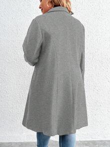 Elenzga 大码女式纯色翻领长袖双排扣休闲外套，秋冬女装 - 淺灰色 - 查看 3