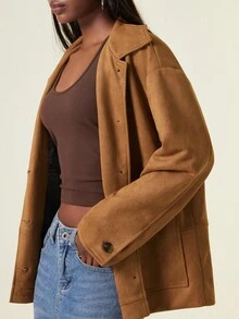 Aveloria Affinna Chaqueta holgada de manga larga con diseño de bolsillo grande y solapa, de material de lujo vintage y elegante para el transporte