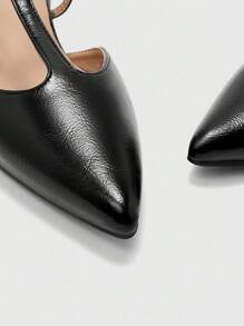 CUCCOO BIZCHIC Women's Pointed Toe Buckle Design Casual Fashion Chunky Heel Pumps For Christmas - Black - View 7