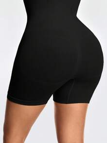 SHAPORA Women's Solid Color Seamless Bodysuit Jumpsuit - Black - View 6