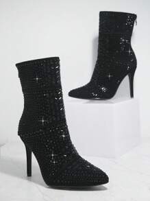 SHUZIA Black Glitter Point Toe Side Zipper Boots - Black - View 5