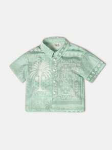 SUMWON Ensemble 2 pièces chemise à boutons imprimée palmiers et short pour tout-petits garçons, tenue assortie pour plage et vacances d'été