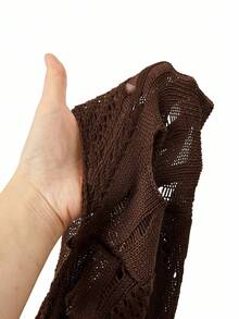 Y2Kool BiGraphic 2 件卡其色破洞女式针织长袖上衣套装棕色短款上衣棕色针织上衣破洞棕色上衣深棕色短款上衣冬季搭配理念休闲 - 卡其色 - 查看 9