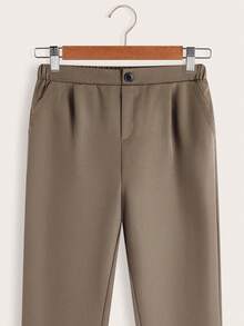 Solid Color Tapered Waist Pants For Tween Boy Spring/Autumn, Winter Fall - Brown - View 3
