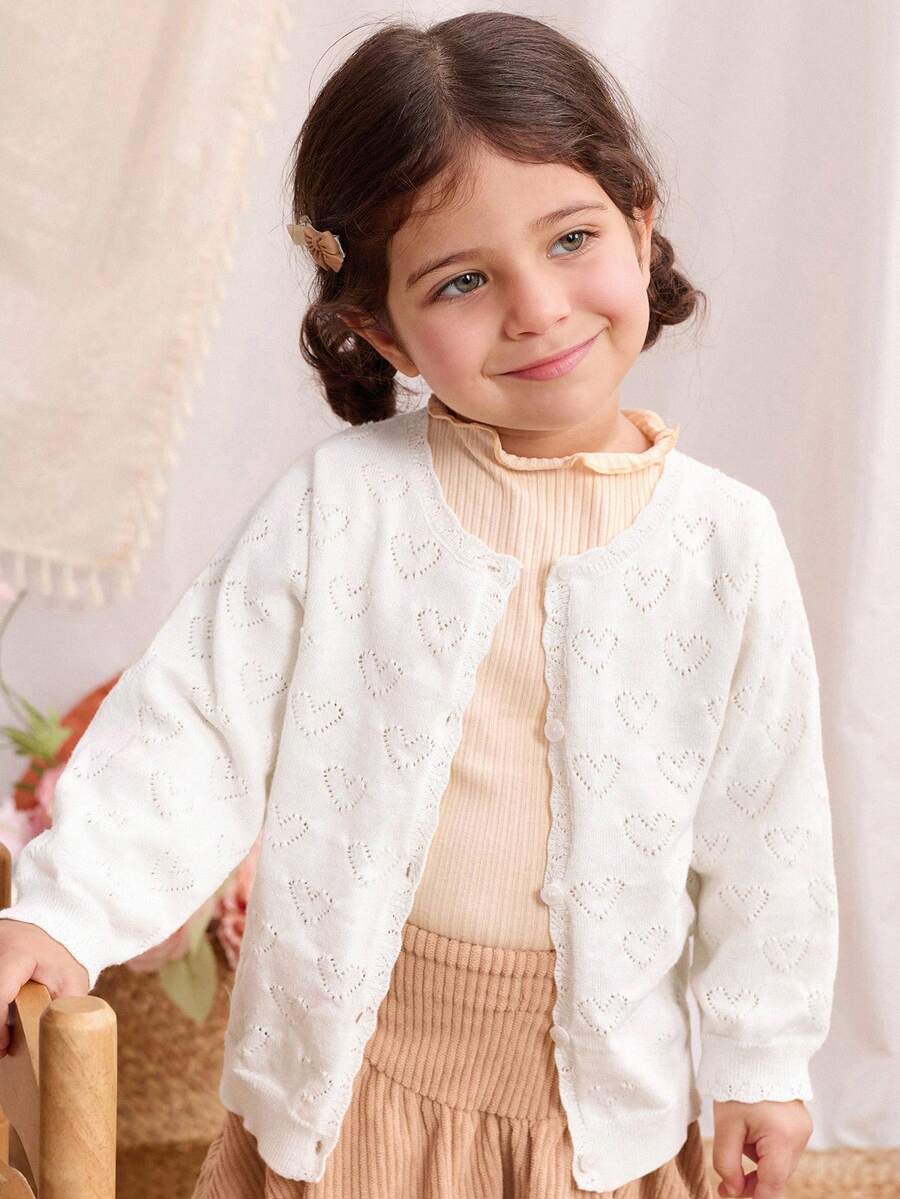Blossori Baby Girls' French Elegant Round Neck Button-Front Long Sleeve Knit Cardigan,In Fall/Winter