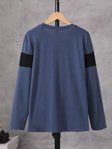 Vacaura 青少年男孩休闲运动圆领长袖针织T恤 - 藍色 - 查看 2