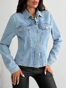 EURMUSE Women's Casual Washed Fitted Denim Jacket - Medium Wash - View 8