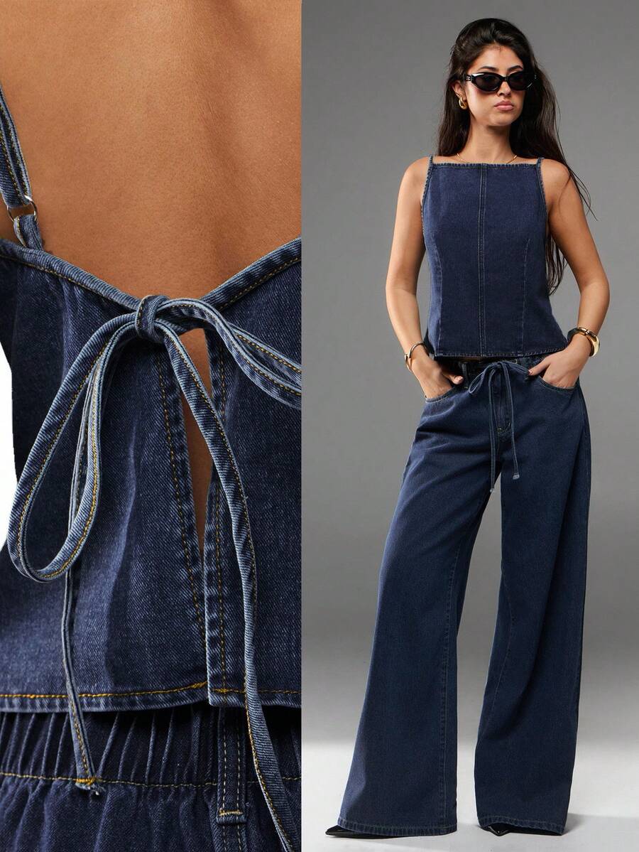 SHEIN Forever 21 夏季女装浪漫/舞会/正式/生日/90年代/商务休闲/优雅/西部风/外出/时尚/休闲/千禧年/夜店/办公室/鸡尾酒会/复古/锐舞节/趣味/高贵/老钱/街头风/度假/乡村音乐会/工作/端庄/春假/单身派对/演唱会/酷女孩/基础款/毕业/A字裙/牛仔/无袖/7月4日女装/海滩度假/学校/圣诞节/夜店/牛仔上衣 - 藏蓝色 - 查看 1