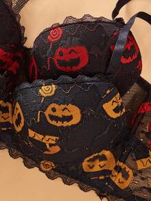 Snug Zone 2pcs/Set Women Lace Patchwork Underwire Bra, Sexy Lingerie, Halloween - Multicolor - View 6