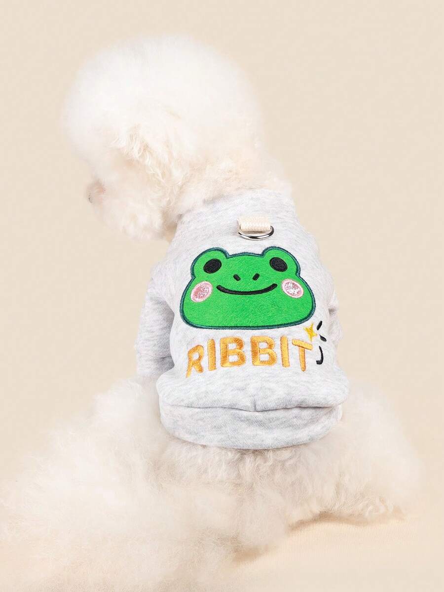 PETSIN 1件宠物服装,可爱刺绣卡通绿色青蛙图案开衫外套,温暖舒适,适合狗狗秋冬季穿着 - 綠青蛙 - 查看 1