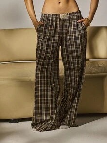 Aralina Herbst-Winter Western Stolkhom Stil karierte Gingham Hose mit geradem Bein und kontrastierendem Blume Muster an der Innenseite des Bundes