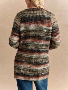 Écloséra Áo khoác cardigan dáng rộng cổ chữ V tay dài họa tiết màu tương phản kiểu Pháp cổ điển cài nút đơn, hai túi dành cho nữ, mùa xuân/thu - Nhiều màu - Xem 6