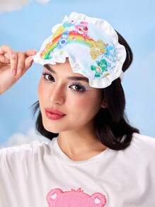 SHEIN X Care Bears 1pc Heart & Rainbow Bear Pattern Satin Eye Mask, Blackout Eye Mask, Sleep Mask, Suitable For Travel & Nap, High Opacity