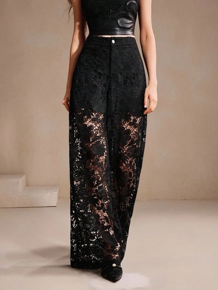 Women's Elegant Floral Lace Hollow-Out Long Dress