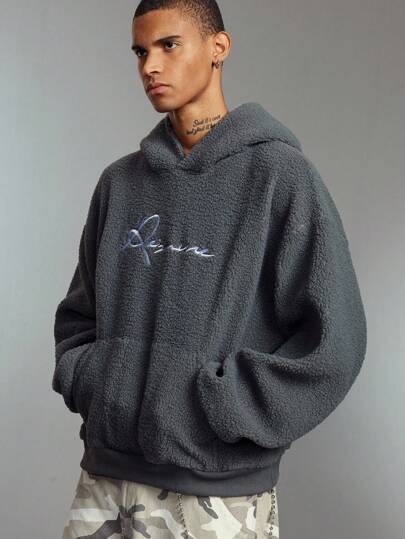 Street Life Felpa con cappuccio da uomo con ricamo a lettera e spalle a goccia, autunno/inverno