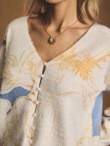 Poéselle Áo len cardigan lông họa tiết hoa dành cho nữ, áo len mềm cài nút mùa thu, áo len cardigan lông, áo len họa tiết hoa, áo len cardigan dệt mềm, áo len cardigan cài nút, áo len cổ chữ V lông, áo len ấm áp mùa thu, áo len dệt họa tiết pastel, áo khoác ngoài nổi bật mùa thu, ý tưởng áo len cardigan, áo len Capsule Wardrobe - Màu be - Xem 3