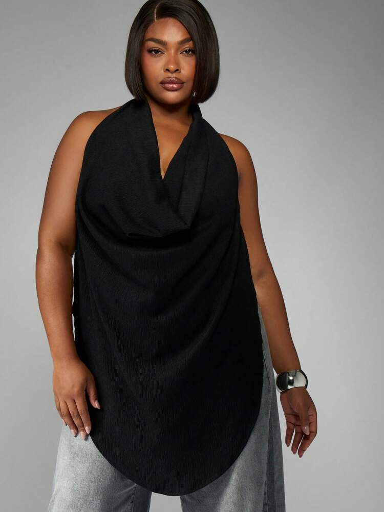 MISSGUIDED PLUS アシンメトリードレープカウルネックノースリーブチュニック