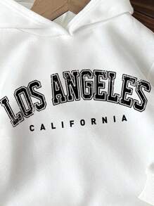 青少年男童休闲简约卡通字母“LOS ANGELES”图案宽松加厚卫衣，适合秋冬季及社交场合穿着。 - 白色 - 查看 4