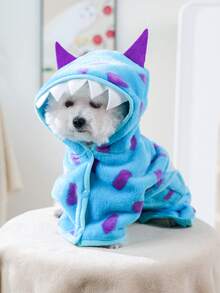 PETSIN 1 Khăn tắm thấm hút dành cho thú cưng, mềm mại và dày dặn, nhanh khô. Áo choàng tắm có mũ hình quái vật màu xanh dương với dây đeo điều chỉnh được, thích hợp cho chó tắm và chải chuốt. - Màu xanh lam - Xem 2