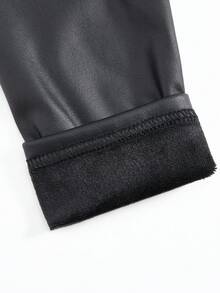 SHEIN Young Girl Thick Thermal Lined PU Leather Skinny Leggings, Casual & Comfortable, Versatile Fall Winter - Black - View 9
