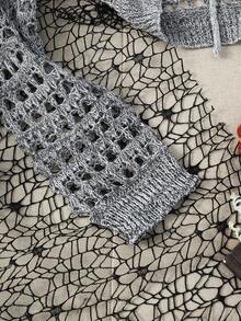 Franclia Nouveau pull tricoté court à col en V creux avec cordon de serrage, design d'Halloween, pour l'automne. pull tricoté décontracté pour les femmes, idéal pour les vacances, les trajets domicile-travail. Convient pour les tenues élégantes, décontractées, de bureau ou professionnelles en été, automne et hiver. - Gris - Voir 7