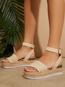 SHUZIA 女士波西米亞風格編織度假厚底高跟涼鞋