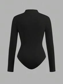 SHEIN Girlism 2pcs Tween Girls' Casual Fashion Ribbed Stand Collar Half-Zip Long Sleeve Bodysuit & Pants Set, Black & White, Suitable For Weekend And Casual Outings, Bodysuits For Teen Girls, Tight Fitted Tops, Zip Up Bodysuit Fall Winter - Multicolor - View 14