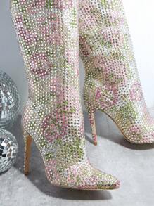 SHUZIA Botas con diamante de imitación dedo de pie puntiagudo rodilla - Multicolor - Ver 3