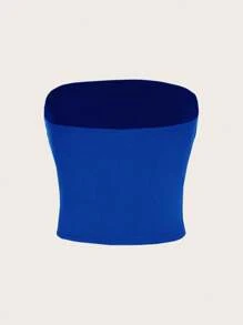 SHEIN EZwear 休闲简约百搭短款背心，适合女性夏季度假穿着 - 藍色 - 查看 5