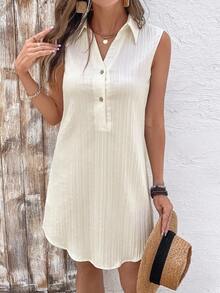 SHEIN LUNE Solid Color Sleeveless Casual Vacation Dress - Apricot - View 4