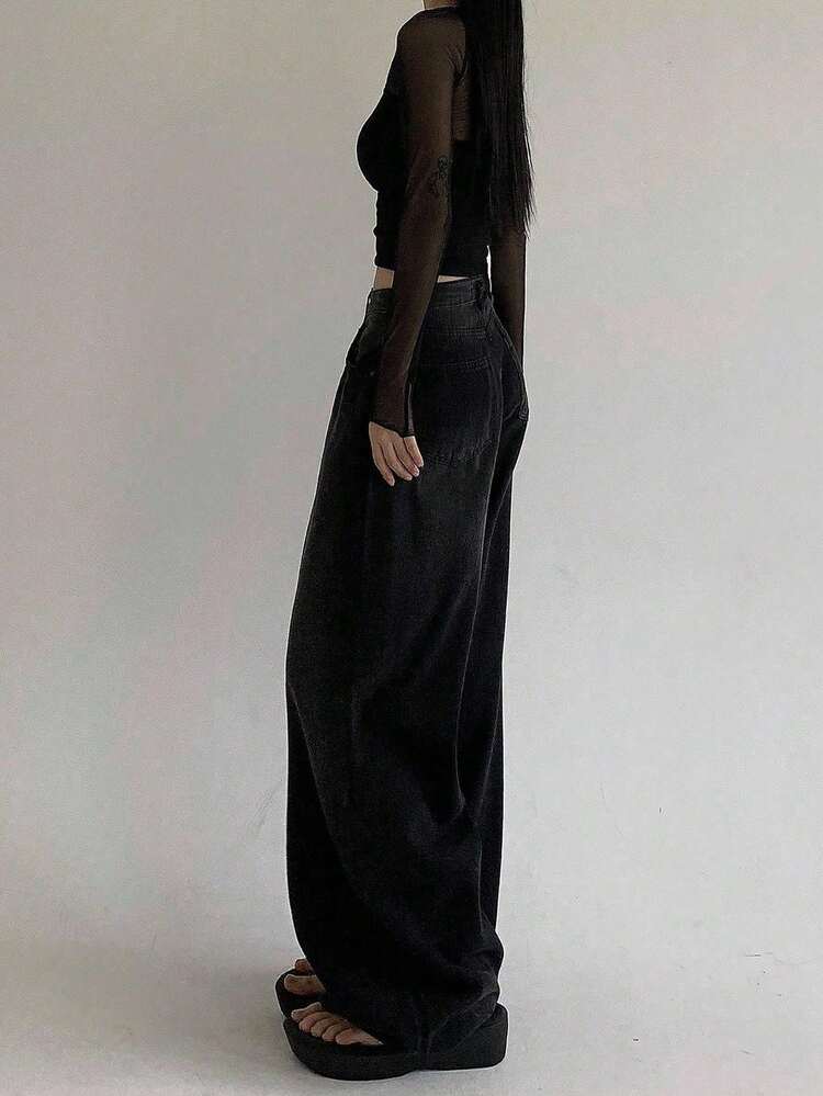 Loose-Fit Wide Leg Denim Pants,Baggy Jeans