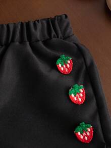 SHEIN 2 Stück/Set Baby Mädchen Sommer&Herbst Lässig Stil ärmelloses Top mit Erdbeerdekoration & Shorts - Schwarz - Übersicht 4
